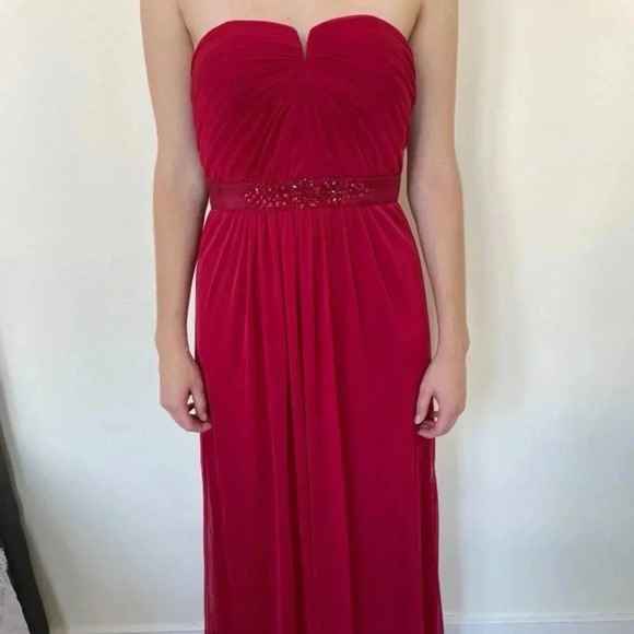 Adrianna Papell Red Strapless Jewel Waist Tulle Formal Gown Maxi Dress Size 6 S - Picture 1 of 14